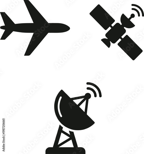 Aviation and Satellite Communication Icons Set
