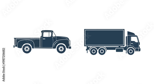 Vintage pickup truck and semi truck.