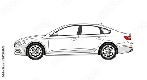 Detailed drawing of a sedan car.