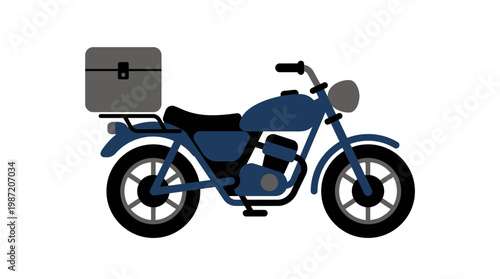 Blue Motorcycle with Storage Box.