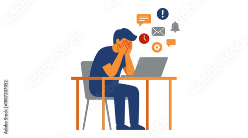 Man sitting at desk stressed.