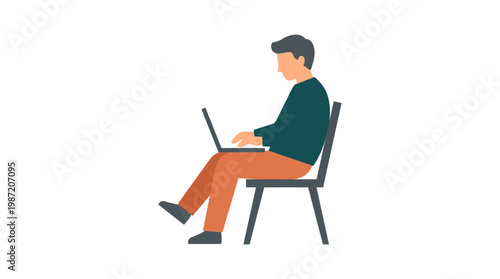 Man sitting on chair with laptop.
