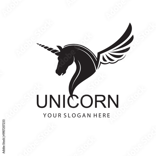 monochrome icon of unicorn head silhouette isolated on white background