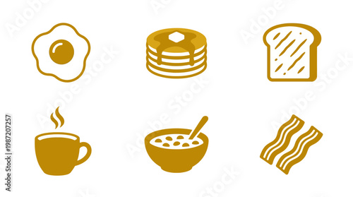 Breakfast food and drink icons.