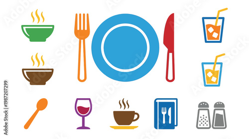 Colorful flat design restaurant table setting.