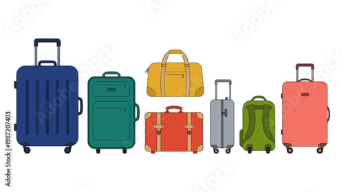 Collection of various colorful luggage.