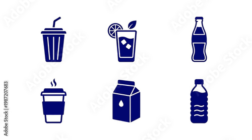 Various beverage icons including soft drinks and juices displayed on a clean background