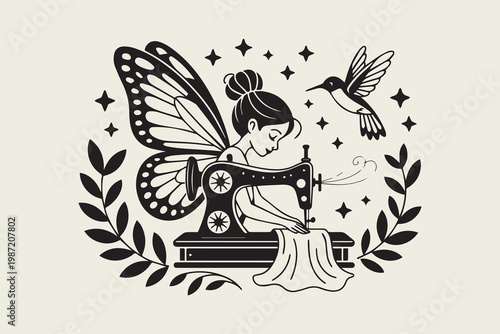 Quadro su tela Sewing Fairy Silhouette Vector