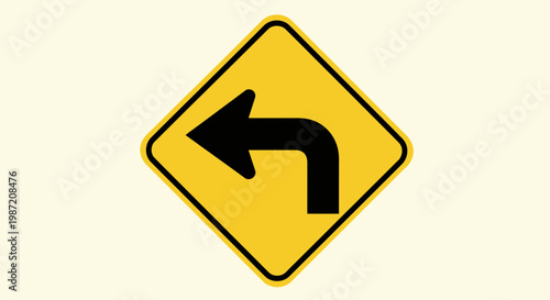 Yellow Left Turn Traffic Sign Illustration on White Background