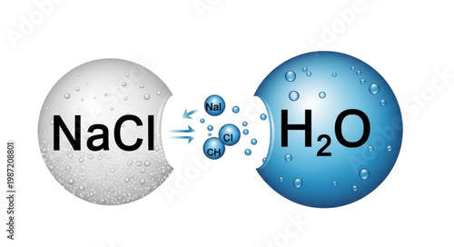 Sodium Chloride Dissolving in Water Molecular Representation.