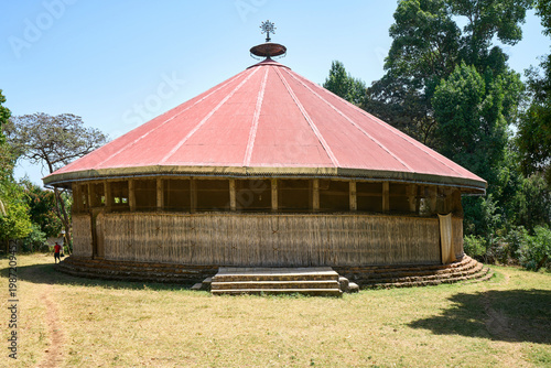 Traditional round orthodox church Ura Kidane Mehret on lake Tana in Ethiopia