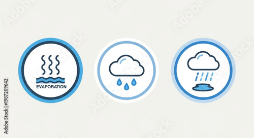 Water Cycle Icons Evaporation Condensation Precipitation.