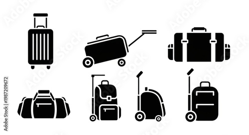 Collection of various travel luggage and bags icons.