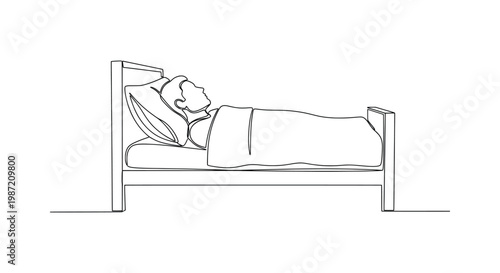 Continuous Line Drawing of a Man Sleeping in Bed, Minimalist One Line Art Vector of Person Resting
