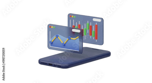 Vector illustration of 3d illustration of stock market charts on a smartphone on a transparent background