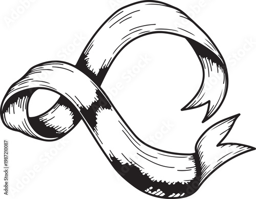 A black and white drawing of a ribbon