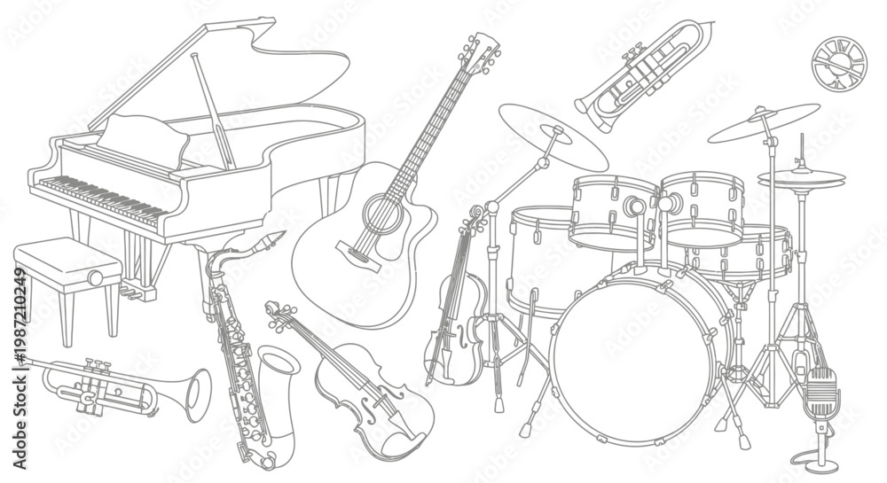 Fototapeta premium Music instruments illustration various tools for orchestra and band