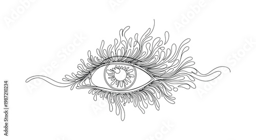 Minimalist single line art illustration of an eye with artistic eyelashes for modern wall decor.