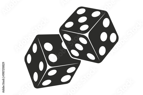 A minimalist vector graphic illustration of two black dice with white dots