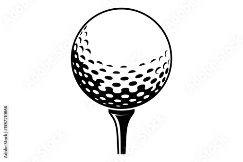 A minimalist black and white illustration of a golf ball on a tee