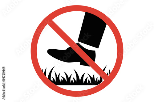 A vector graphic illustration of a no walking sign on grass