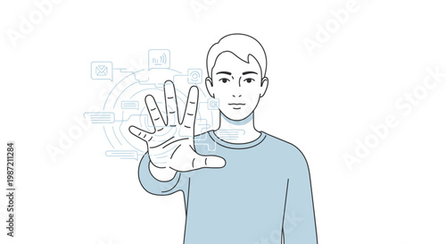 Man showing five fingers hand gesture.