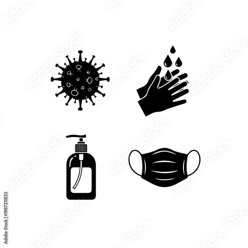 Set of icons for hygiene and protection against viruses and bacteria