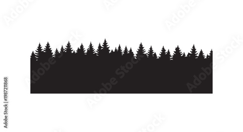 Evergreen forest horizon silhouette vector illustration showing dense pine and fir trees for nature landscape background.