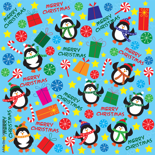 christmas pattern with cute penguin design