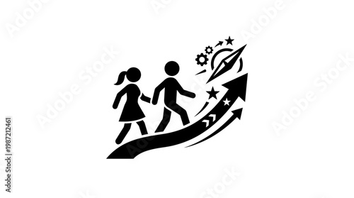 Couple Walking Upward Towards a Goal and Success