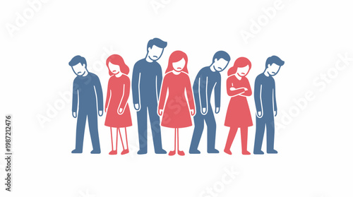 Group of People with Downcast Expressions