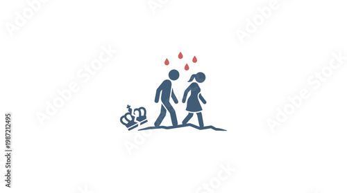 Stressed Couple Walking Away from Broken Crown