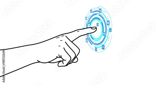 Hand Touching Virtual Interface Button.