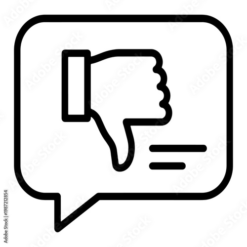 Thumbs Down in Chat Bubble with Lines - Negative Feedback Dislike Review Bad Rating Concept Outline Vector Icon