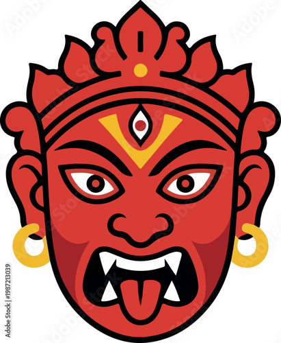 Fierce Red Goddess Face with Third Eye