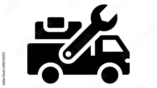 Service truck icon with wrench and cargo box