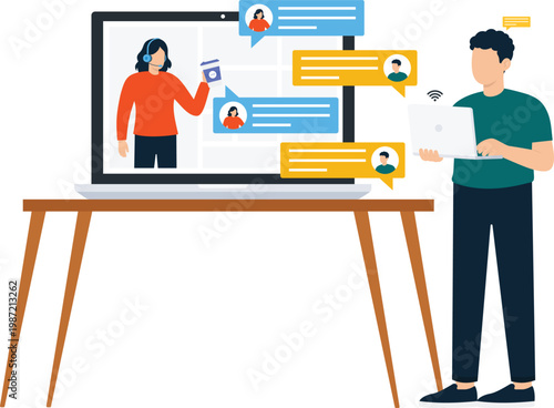 Virtual meeting video conference online support remote working customer service digital communication live chat technical support business communication modern technology