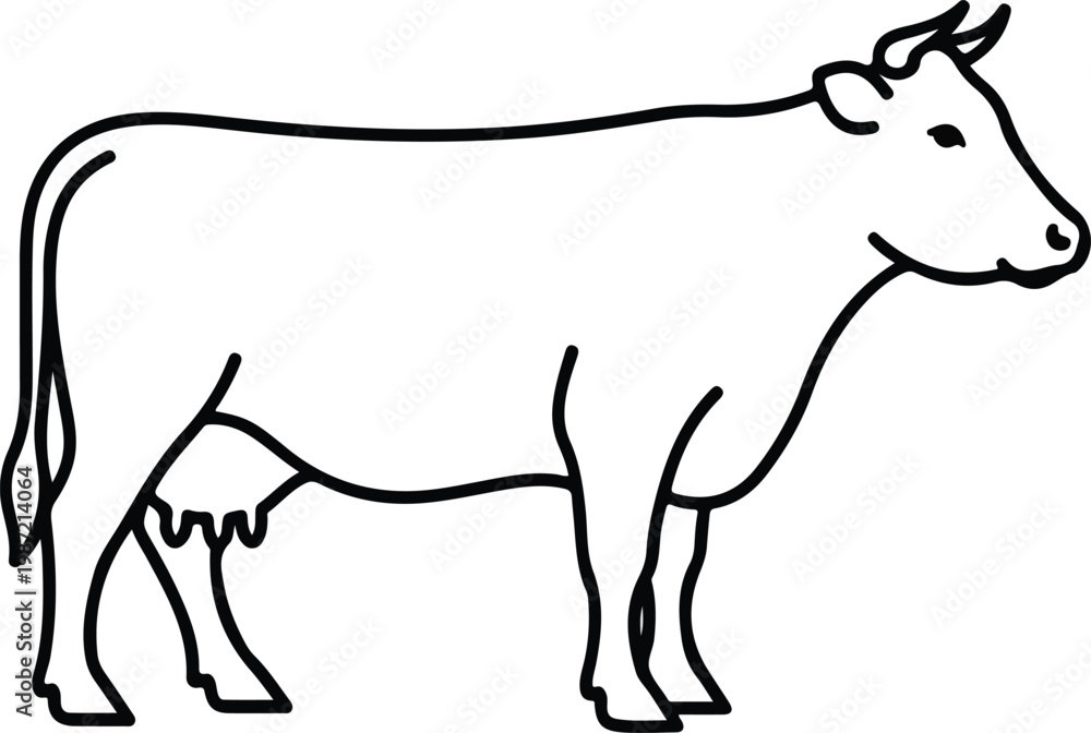 Fototapeta premium Minimalist Cow Side Profile Line Art Illustration Vector