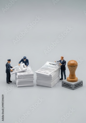 officials processing permit forms symbolizing licensing approval and administrative procedures