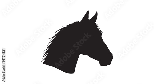Horse head silhouette icon isolated on white background, black equine profile outline, animal vector illustration.