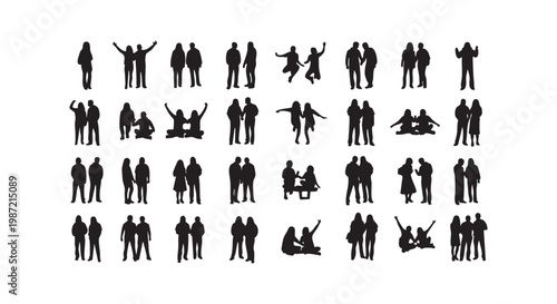 Human crowd silhouettes collection of people in different activities and social interactions isolated on white background.