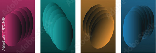 Four abstract elliptical tunnel graphics showing depth and perspective with smooth color transitions. These versatile design elements work well for futuristic backgrounds presentation covers 