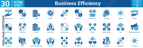 Tableau sur toile Business Efficiency editable icon set vector illustration concept for business with icon of Quality Service, Efficiency, Checklist, Accuracy, Error, Efficiency, Working Time, Advantage, Strategy