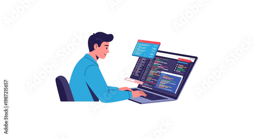 Man working on laptop computer.