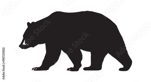 Large grizzly bear walking silhouette for wilderness protection and national park signage showing powerful animal profile.