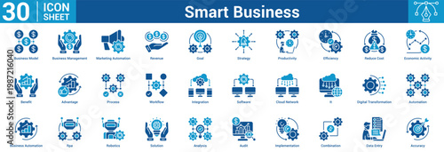 Smart Business editable icon set vector illustration concept for business with icon of Business Model, Business Management, Marketing Automation, Revenue, Goal, Strategy, Productivity, Efficiency.