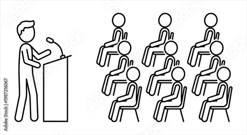 Speaker addressing an audience in a presentation or lecture