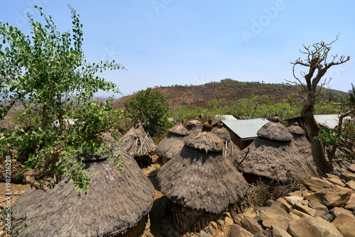 Traditional thatched-roof huts in a Konso village, Ethiopia