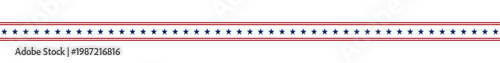 Horizontal american patriotic star border with blue stars and red stripes.