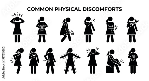 Common Physical Discomforts Illustrated with Stick Figure Icons